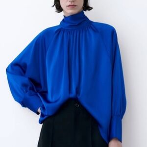 Zara Royal Blue satin overzised blouse